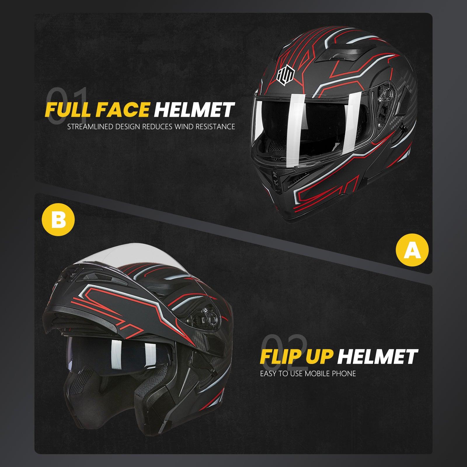 bell flip up helmet malaysia ILM Motorcycle Modular Full Face Helmet Model 902LED RedBlack-Led / Medium