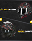 ILM Motorcycle Dual Visor Flip up Modular Full Face Helmet Model 902LED