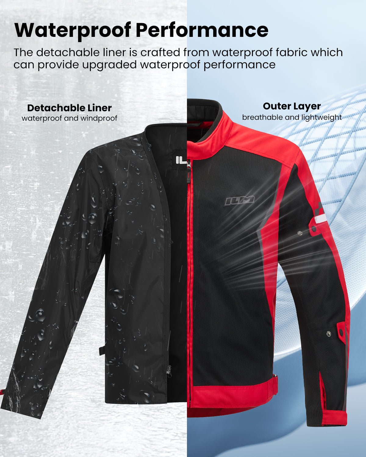 ILM Motorcycle Mesh Jacket with CE Armor and Detachable Waterproof Liner Protective Motorbike Riding Model JM3