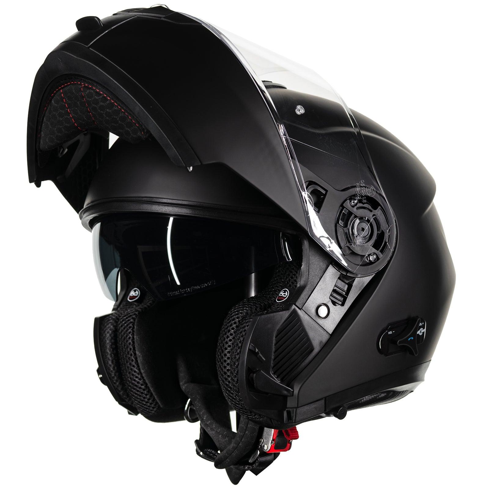 full face bluetooth motorcycle helmets black ILM Modular Flip up Full Face Bluetooth Motorcycle Helmet Model 159BT Matte Black / X-Large