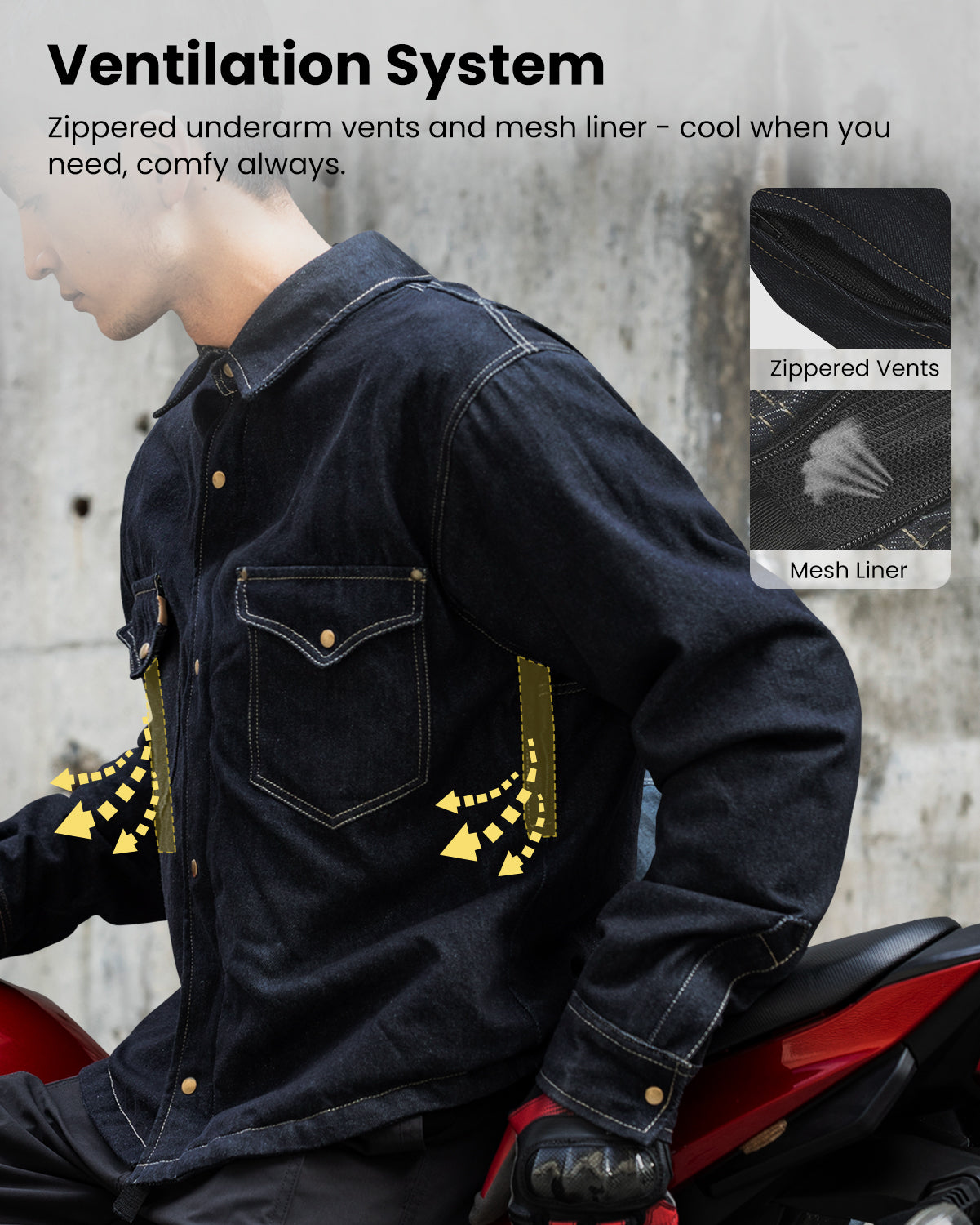 ILM Motorcycle Shirt Denim Jacket for Men with CE Armor Mesh Liner Lightweight Motorbike Model JFL1