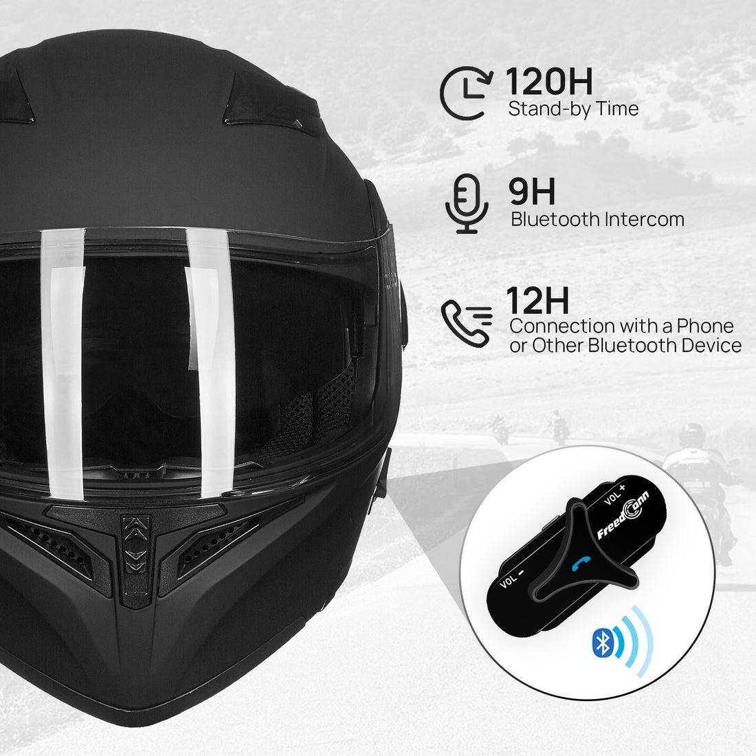 ILM Bluetooth Motorcycle Helmet Modular Flip up Full Face Dual Visor Mp3  Intercom FM Radio DOT Approved Model 902BT(Matte Black, Large)