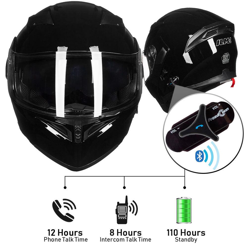 dual bluetooth motorcycle helmet ILM Modular Flip up Full Face Bluetooth Motorcycle Helmet Model 902BT White / Medium