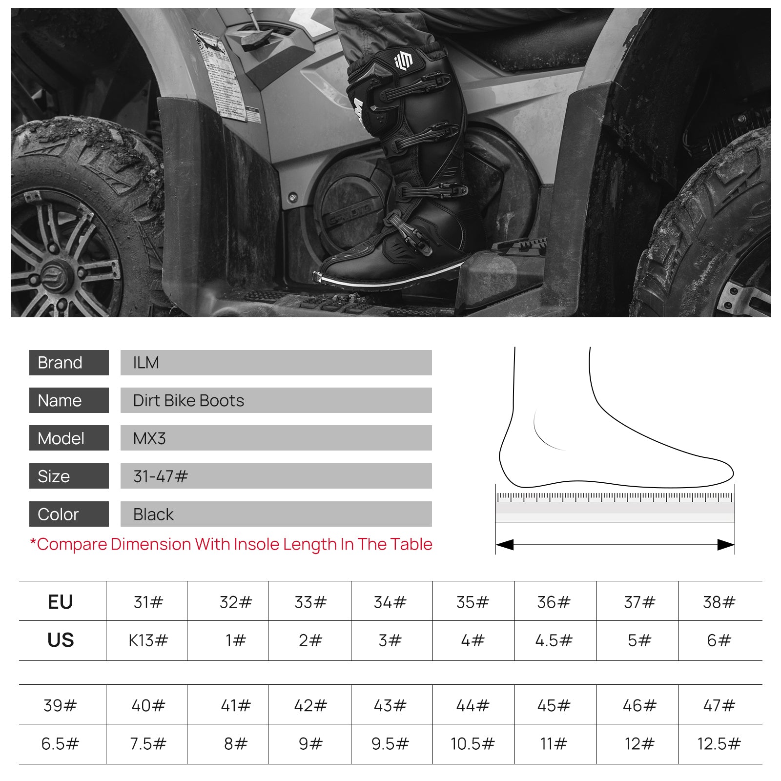 ILM Motorcycle Boots for Men Waterproof Motorcross Dirt Blike Riding Biker Boots Model MX3