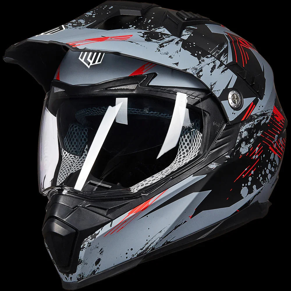 ILM Off Road Motorcycle Dual Sport Helmet Model 606V Grey-Red / XX-Large