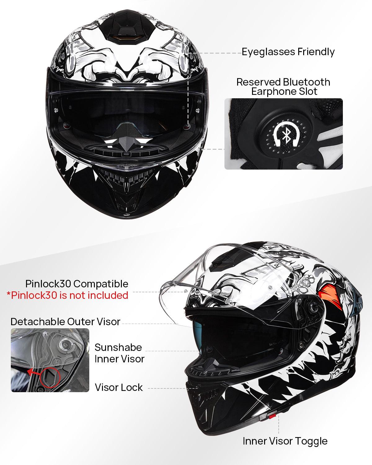 detachable motorcycle helmet ILM Full Face Motorcycle Helmet Model 861A TheNight / Small