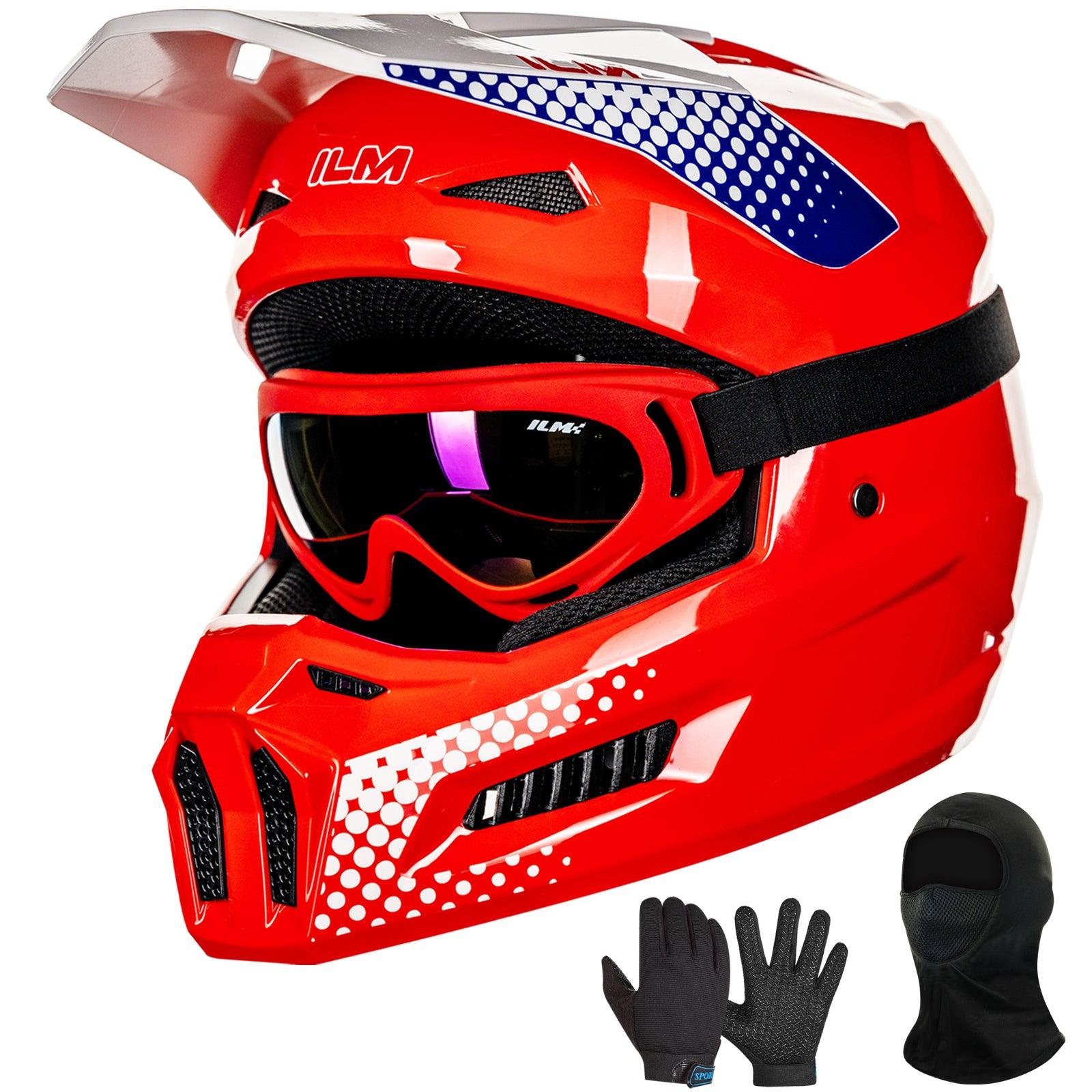 motocross helmet and goggles ILM Youth Dirt Bike Helmets Kids ATV Helmet with Goggles Gloves Mask Model MT601Y Popart Red / Youth-XL
