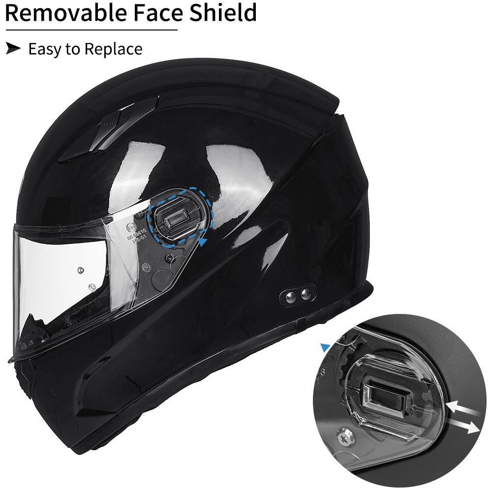 full face motorcycle helmets with push button retractable shields ILM 129 Motorcycle Helmet DOT Full face riding Helmet Gloss Black / Small