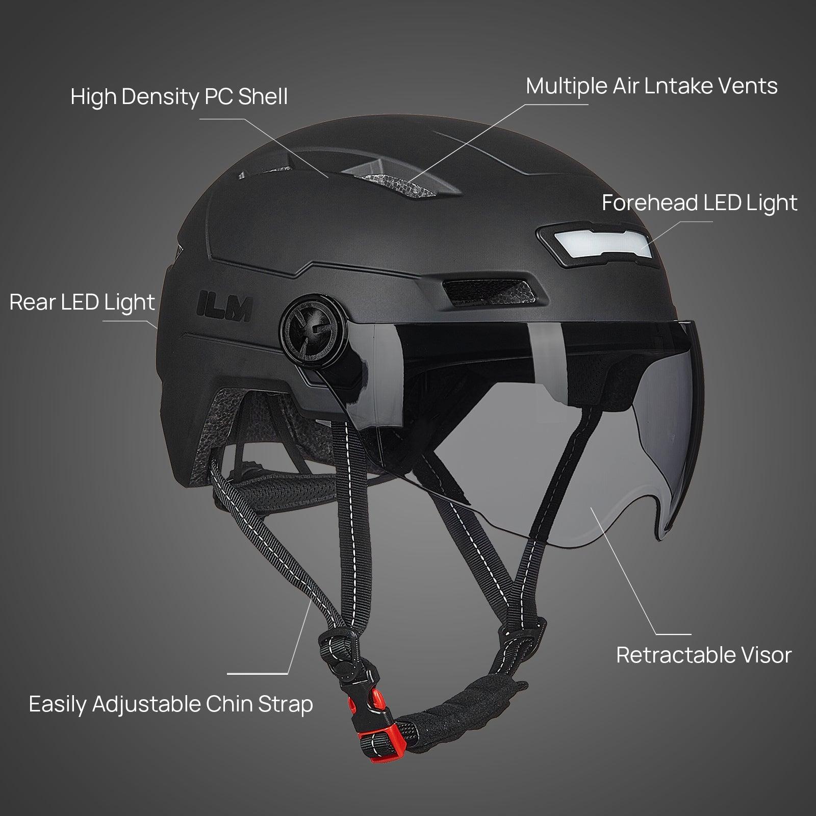 ILM Bike Helmet with USB Rechargeable LED Front and Back Light Model E