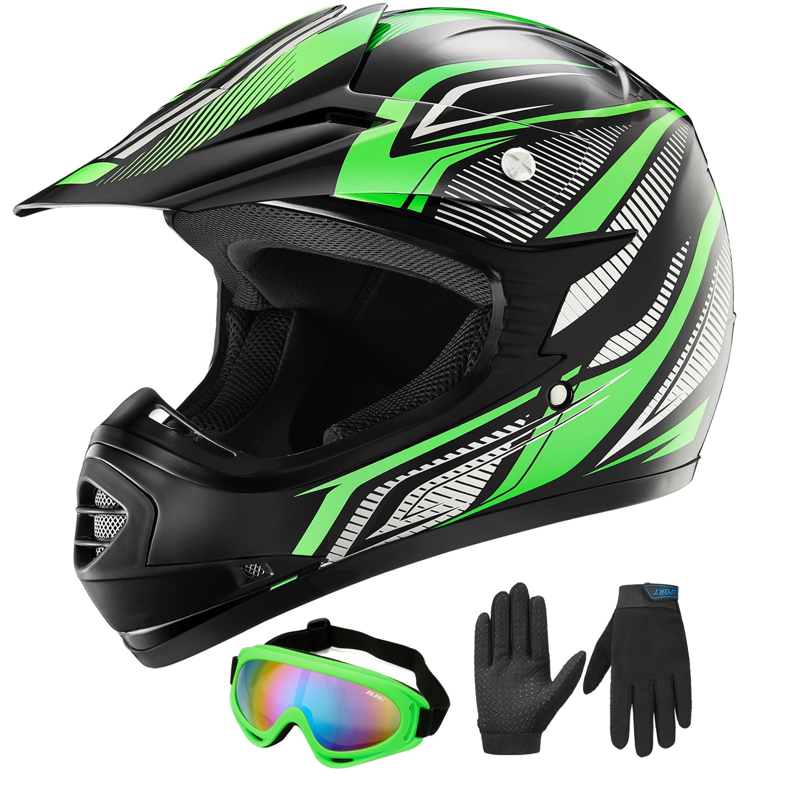 ILM Youth Kids ATV Motocross Helmet Goggles Sports Gloves Dirt Bike Mo