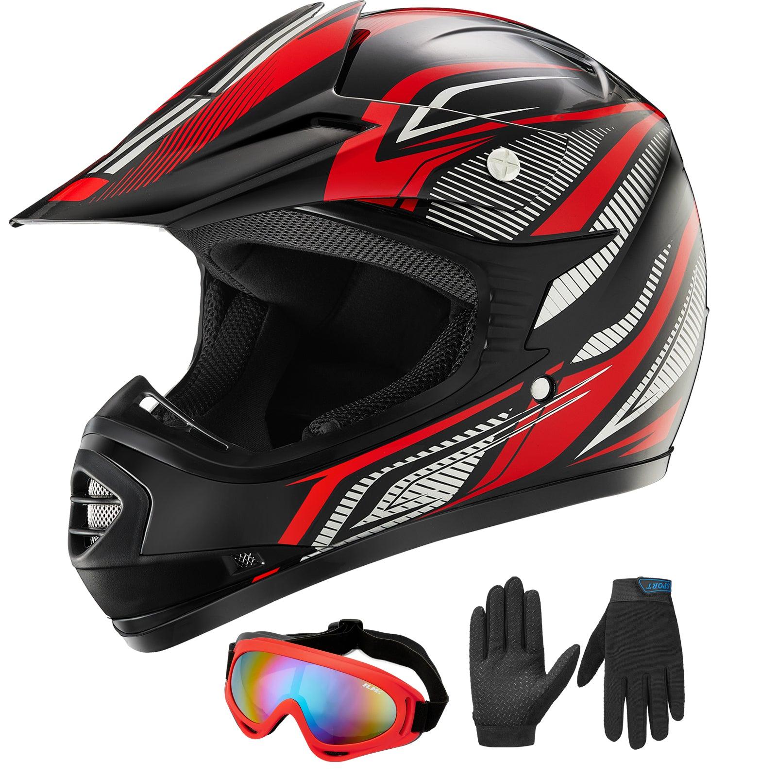 3 4 motorcycle helmet goggles ILM Youth Kids ATV Motocross Helmet Goggles Sports Gloves Dirt Bike Motorcycle B07 Red/Silver / Youth-M